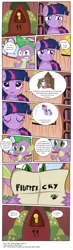 Size: 3391x11622 | Tagged: safe, artist:perfectblue97, derpibooru import, spike, twilight sparkle, bear, dragon, earth pony, pony, comic:without magic, absurd resolution, blank flank, book, bookshelf, comic, crying, earth pony twilight, female, golden oaks library, implied poop, male, mare, outhouse, pointy ponies, toilet humor