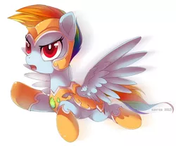 Size: 1034x859 | Tagged: dead source, safe, artist:si1vr, derpibooru import, rainbow dash, pony, armor, helmet, open mouth, simple background, solo, spread wings, white background, wings