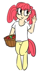 Size: 307x517 | Tagged: apple, artist:heretichesh, basket, clothes, colored, color edit, derpibooru import, edit, editor:color anon, food, oc, oc:peach, offspring, parent:apple bloom, safe, satyr, shirt, simple background, solo, transparent background, t-shirt, unofficial characters only