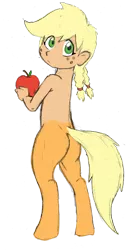Size: 799x1500 | Tagged: apple, artist:dj-black-n-white, colored, color edit, derpibooru import, edit, editor:color anon, food, nudity, oc, oc:cinnamon cider, offspring, parent:applejack, satyr, simple background, solo, suggestive, transparent background, unofficial characters only