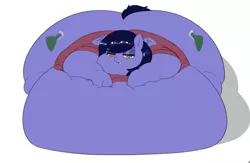 Size: 1024x668 | Tagged: suggestive, artist:archistegos, derpibooru import, oc, oc:raven dusk, unofficial characters only, pony, bedroom eyes, belly, bingo wings, chubby cheeks, fat, huge butt, immobile, impossibly large belly, impossibly large butt, large butt, morbidly obese, obese, simple background, smiling, solo, white background