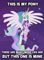 Size: 447x614 | Tagged: safe, derpibooru import, edit, edited screencap, screencap, princess celestia, starlight glimmer, alicorn, pony, unicorn, a royal problem, caption, cropped, cute, cutelestia, female, glimmerbetes, holding a pony, mare, meme, rifleman's creed, spread wings, starlestia, swapped cutie marks, wings