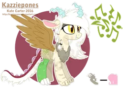 Size: 1024x747 | Tagged: artist:kazziepones, derpibooru import, draconequus, female, hybrid, interspecies offspring, oc, oc:cacophony, offspring, parent:discord, parent:fluttershy, parents:discoshy, reference sheet, safe, simple background, solo, transparent background, unofficial characters only