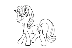 Size: 600x400 | Tagged: safe, artist:violaconcert, derpibooru import, starlight glimmer, pony, unicorn, black and white, grayscale, monochrome, simple background, solo, walking, white background