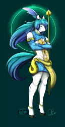 Size: 1550x3000 | Tagged: suggestive, artist:zingiber, derpibooru import, oc, unofficial characters only, anthro, blue background, femboy, fursona, long hair, male, ring, royal guard, simple background, solo, solo male