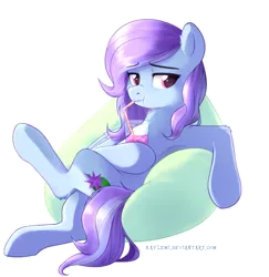 Size: 1353x1392 | Tagged: safe, artist:kaylemi, derpibooru import, oc, oc:peppermint crunch, unofficial characters only, pony, armpits, bean bag chair, drinking, simple background, solo