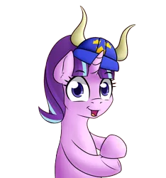 Size: 1500x1600 | Tagged: safe, artist:10art1, derpibooru import, edit, starlight glimmer, pony, unicorn, clapping, colored pupils, ear fluff, female, hat, helmet, horned helmet, looking at you, mare, open mouth, simple background, solo, starlight says bravo, transparent background, viking helmet