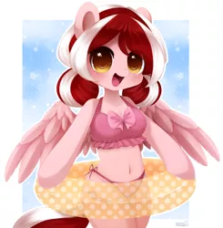 Size: 900x918 | Tagged: adorasexy, anthro, anthro oc, arm hooves, artist:exceru-karina, belly button, bikini, breasts, clothes, commission, cute, derpibooru import, female, looking at you, mare, oc, oc:cherry blossom, pegasus, sexy, solo, solo female, suggestive, swimsuit, unguligrade anthro, unofficial characters only, ych result