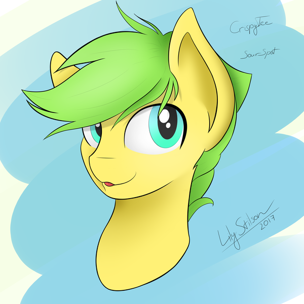 Size: 3000x3000 | Tagged: safe, artist:crispytee, artist:lilystilson, derpibooru import, oc, oc:sourspot, unofficial characters only, pony, bust, solo