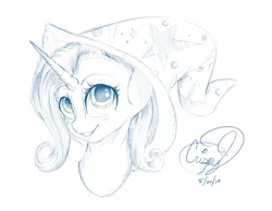 Size: 4361x3390 | Tagged: safe, artist:crispytee, derpibooru import, trixie, pony, unicorn, absurd resolution, bust, monochrome, portrait, sketch, smiling, solo