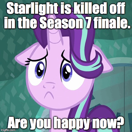 Size: 461x461 | Tagged: semi-grimdark, derpibooru import, edit, edited screencap, screencap, starlight glimmer, pony, the crystalling, blatant lies, cropped, drama, floppy ears, image macro, meme, metadrama, op started shit, sad, solo, starlight drama, starlight drama drama, you were saying op