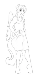 Size: 1069x2048 | Tagged: anthro, anthro oc, artist:marauder6272, clothes, derpibooru import, male, monochrome, oc, oc:jet wave, safe, shorts, simple background, solo, tanktop, unguligrade anthro, unofficial characters only, white background