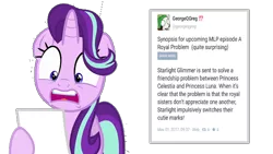 Size: 640x360 | Tagged: safe, artist:trini-mite, derpibooru import, starlight glimmer, pony, a royal problem, note, shocked, shocker, simple background, slowpoke, solo, spoiler alert, synopsis, transparent background, vector