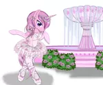 Size: 4700x3900 | Tagged: safe, artist:avchonline, derpibooru import, oc, oc:tutu twinkletoes, unofficial characters only, pony, semi-anthro, unicorn, absurd resolution, ballerina, ballet slippers, bipedal, canterlot royal ballet academy, clothes, dress, evening gloves, female, flower, fountain, gloves, hello kitty, jewelry, long gloves, mare, pantyhose, rose, sanrio, simple background, solo, tiara, tutu, tutu cute, tututiful, white background