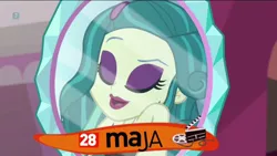 Size: 1280x720 | Tagged: safe, derpibooru import, screencap, juniper montage, equestria girls, mirror magic, spoiler:eqg specials, eyes closed, eyeshadow, lipstick, makeup, mirror, polish, solo