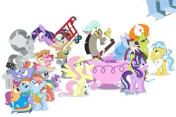 Size: 1093x726 | Tagged: safe, artist:dm29, derpibooru import, angel bunny, bow hothoof, chipcutter, discord, doctor fauna, fluttershy, maud pie, pinkie pie, princess flurry heart, rainbow dash, rarity, scootaloo, starlight glimmer, sweetie belle, thorax, trixie, twilight sparkle, twilight sparkle (alicorn), whammy, windy whistles, alicorn, changedling, changeling, pony, a flurry of emotions, all bottled up, celestial advice, fluttershy leans in, forever filly, parental glideance, rock solid friendship, anger magic, bottled rage, camera, cinnamon nuts, clothes, cup, equestrian pink heart of courage, food, helmet, hug, jalapeno red velvet omelette cupcakes, king thorax, kite, magic, mining helmet, pizza costume, pizza head, rainbow dash's parents, reformed four, shopping cart, simple background, statue, stingbush seed pods, teacup, that pony sure does love kites, that pony sure does love teacups, the meme continues, the story so far of season 7, this isn't even my final form, uniform, wall of tags, white background, windyhoof, wonderbolts uniform