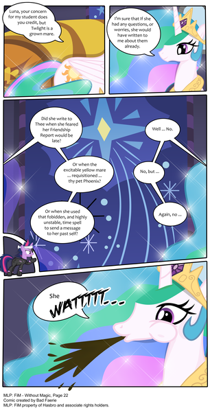 Size: 3419x6702 | Tagged: safe, artist:perfectblue97, derpibooru import, princess celestia, princess luna, twilight sparkle, pony, comic:without magic, absurd resolution, canterlot castle, comic, food, future twilight, tea