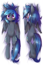 Size: 2000x3000 | Tagged: safe, artist:apony, derpibooru import, oc, oc:starfall, unofficial characters only, bat pony, pony, semi-anthro, ass, blushing, body pillow, body pillow design, butt, explicit source, fangs, featureless crotch, female, mare, plot, solo, underhoof