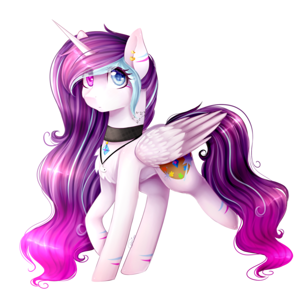 Size: 2000x2000 | Tagged: safe, artist:magicalbrownie, derpibooru import, oc, oc:heart light, oc:magical brownie, unofficial characters only, alicorn, pony, alicorn oc, chest fluff, colored pupils, ear piercing, earring, female, fusion, heterochromia, high res, jewelry, looking at you, mare, piercing, simple background, solo, transparent background, walking, wing fluff