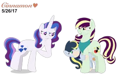 Size: 4096x2514 | Tagged: safe, artist:cinnamon-swirls, derpibooru import, oc, oc:acapella apple, oc:pristine melody, oc:radiant jewel, unofficial characters only, earth pony, pony, unicorn, kindverse, absurd resolution, bandana, hiding, magical lesbian spawn, next generation, offspring, parent:applejack, parent:coloratura, parent:fancypants, parent:rarity, parents:rarajack, parents:raripants, simple background, transparent background