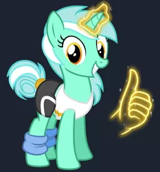 Size: 2800x3000 | Tagged: safe, artist:cheezedoodle96, derpibooru import, lyra heartstrings, pony, unicorn, .svg available, alternate hairstyle, clothes, female, glowing horn, hand, leg warmers, looking at you, magic, magic hands, mare, shirt, simple background, smiling, solo, spandex, svg, tail bun, tail wrap, thumbs up, transparent background, vector, workout outfit