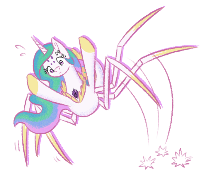 Size: 1280x1067 | Tagged: adorkable, artist:couchcrusader, cute, cutelestia, derpibooru import, dork, female, hnnng, hooves in air, monster pony, original species, princess celestia, princess dorklestia, safe, simple background, solo, species swap, spiderlestia, spiderpony, sweat, sweatdrop, this will end in tears, weapons-grade cute, white background