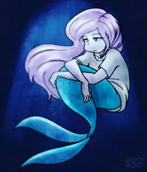 Size: 678x796 | Tagged: artist:kprovido, clothes, derpibooru import, fluttershy, human, humanized, melancholy, mermaid, mermaidized, safe, shirt, solo, underwater