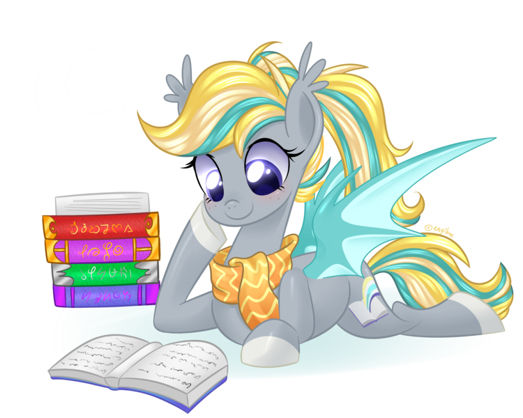 Size: 5000x4000 | Tagged: safe, artist:kaikururu, derpibooru import, oc, oc:booker, unofficial characters only, bat pony, pony, absurd resolution, book, clothes, female, mare, scarf, simple background, solo, transparent background