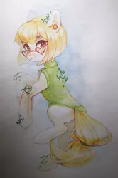 Size: 716x1080 | Tagged: safe, artist:aphphphphp, derpibooru import, oc, unofficial characters only, earth pony, pony, clothes, ear piercing, female, glasses, mare, piercing, solo, sweater, traditional art, watercolor painting