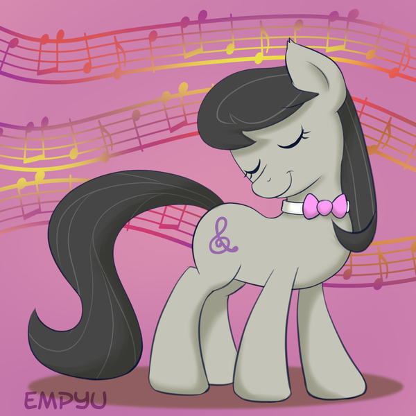 Size: 1000x1000 | Tagged: safe, artist:empyu, derpibooru import, octavia melody, earth pony, pony, 30 minute art challenge, bowtie, eyes closed, female, listening, mare, music notes, smiling, solo