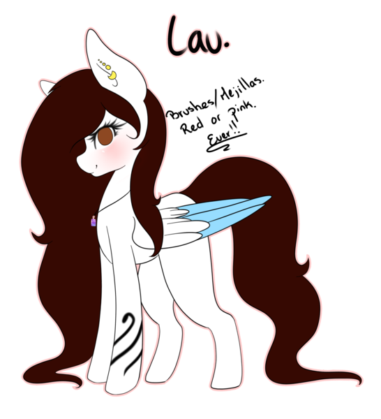 Size: 2300x2527 | Tagged: safe, artist:bambudess, derpibooru import, oc, oc:lau, unofficial characters only, pegasus, pony, blushing, brown eyes, brown mane, colored wings, female, mare, simple background, solo