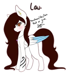 Size: 2300x2527 | Tagged: safe, artist:bambudess, derpibooru import, oc, oc:lau, unofficial characters only, pegasus, pony, blushing, brown eyes, brown mane, colored wings, female, mare, simple background, solo