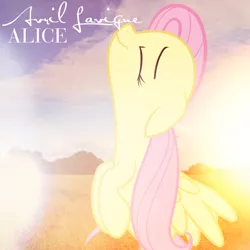 Size: 800x800 | Tagged: safe, artist:penguinsn1fan, artist:vladimirmacholzraum, derpibooru import, fluttershy, pony, avril lavigne, cover, eyes closed, parody, solo