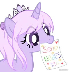 Size: 456x472 | Tagged: safe, artist:anxiov, derpibooru import, oc, oc:lullaby tiara, unofficial characters only, pony, jewelry, mouth hold, send nudes, show accurate, simple background, solo, tiara, transparent background, we don't normally wear clothes