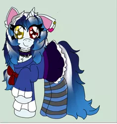 Size: 642x681 | Tagged: safe, derpibooru import, oc, unofficial characters only, pony, bow, clothes, collar, cute, ear piercing, earring, female, gradient, heart eyes, heterochromia, jewelry, ocbetes, piercing, ponysona, redesign, shirt, simple background, skirt, skirt lift, socks, solo, stockings, striped socks, stripes, thigh highs, wingding eyes