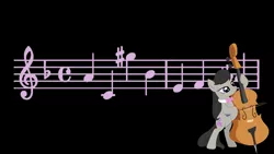 Size: 1920x1080 | Tagged: artist:cayfie, artist:dachosta, bow, cello, dark, derpibooru import, music, musical instrument, music notes, octavia melody, safe, simple background, solo, vector, wallpaper