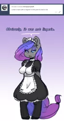 Size: 1018x1920 | Tagged: suggestive, artist:darkestmbongo, derpibooru import, oc, oc:d.d, unofficial characters only, anthro, earth pony, adorasexy, anthro oc, arm hooves, ask, breasts, clothes, cute, female, gradient mane, looking away, maid, sexy, solo, solo female, tumblr, underwear