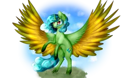 Size: 4000x2500 | Tagged: safe, artist:isorrayi, derpibooru import, oc, unofficial characters only, alicorn, pegasus, pony, alicorn oc, colored wings, colored wingtips, female, high res, mare, multicolored wings, rearing, solo