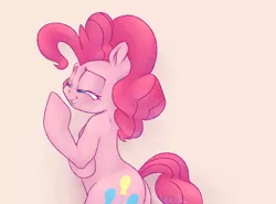 Size: 5400x4000 | Tagged: safe, anonymous artist, artist:leech, color edit, derpibooru import, edit, pinkie pie, earth pony, pony, semi-anthro, 4chan, absurd resolution, colored, drawthread, grin, lidded eyes, simple background, smiling, smirk, solo