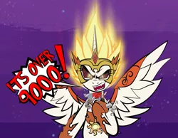 Size: 928x720 | Tagged: safe, artist:dan232323, derpibooru import, daybreaker, pony, a royal problem, bipedal, crossover, dragon ball z, fangs, over 9000, parody, scouter, solo, spread wings, super saiyan, vegeta, wings
