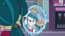 Size: 1920x1080 | Tagged: safe, derpibooru import, screencap, juniper montage, sunset shimmer, equestria girls, mirror magic, spoiler:eqg specials, duo, female, geode of empathy, glasses, magical geodes, mirror, reflection, teletoon