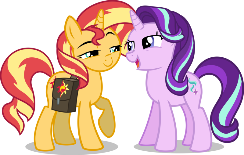 Size: 8500x5401 | Tagged: safe, artist:limedazzle, derpibooru import, starlight glimmer, sunset shimmer, pony, unicorn, equestria girls, mirror magic, spoiler:eqg specials, absurd resolution, bedroom eyes, duo, female, lidded eyes, mare, saddle bag, simple background, transparent background, vector