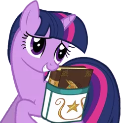 Size: 863x879 | Tagged: safe, derpibooru import, edit, edited screencap, screencap, twilight sparkle, pony, unicorn, friendship is magic, bag, book, book of harmony, cute, elements of harmony, female, happy, mare, not a vector, simple background, solo, transparent background, unicorn twilight, worried