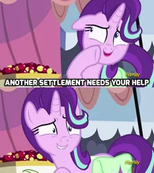 Size: 686x768 | Tagged: safe, derpibooru import, edit, edited screencap, screencap, starlight glimmer, pony, unicorn, rock solid friendship, caption, discovery family logo, exploitable meme, fallout, fallout 4, image macro, meme, preston garvey, starlight's confessions