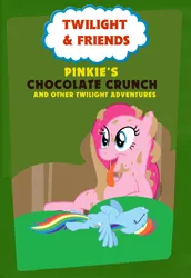 Size: 976x1416 | Tagged: artist needed, safe, derpibooru import, edit, pinkie pie, rainbow dash, pony, chocolate, food, parody, thomas and friends, thomas the tank engine