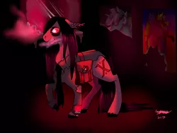 Size: 1600x1200 | Tagged: semi-grimdark, artist:brainiac, derpibooru import, lyra heartstrings, rainbow dash, oc, oc:brainiac, unofficial characters only, ghoul, pony, fallout equestria, badge, broken glass, canterlot, canterlot ghoul, clothes, floppy ears, ministry of awesome, necktie, pink cloud, pink cloud (fo:e), pipleg, poster, saddle bag, solo, torn clothes, torn ear