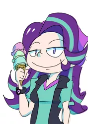 Size: 1000x1414 | Tagged: safe, artist:hihipuffy, derpibooru import, starlight glimmer, equestria girls, mirror magic, spoiler:eqg specials, food, ice cream, simple background, smiling, solo, that human sure does love ice cream, that was fast, white background
