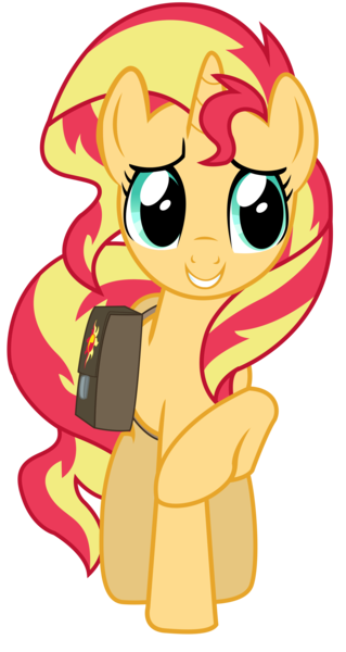 Size: 2441x4589 | Tagged: safe, artist:remcmaximus, derpibooru import, sunset shimmer, pony, unicorn, equestria girls, mirror magic, spoiler:eqg specials, absurd resolution, bag, cute, female, mare, raised hoof, shimmerbetes, simple background, smiling, solo, transparent background, vector