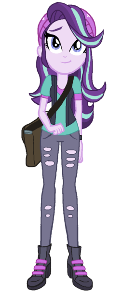 Size: 580x1375 | Tagged: safe, artist:sunsetshimmer333, derpibooru import, starlight glimmer, equestria girls, mirror magic, spoiler:eqg specials, beanie, clothes, cute, female, handbag, hat, pants, simple background, solo, torn clothes, transparent background, vector, vest, watch