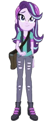 Size: 580x1375 | Tagged: safe, artist:sunsetshimmer333, derpibooru import, starlight glimmer, equestria girls, mirror magic, spoiler:eqg specials, beanie, clothes, cute, female, handbag, hat, pants, simple background, solo, torn clothes, transparent background, vector, vest, watch